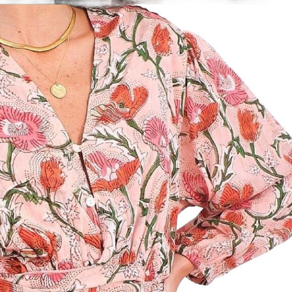 Desert Queen Gypsy Cropped Top in Pink Rich Poppy Floral Print L / 8 - Picture 4 of 12
